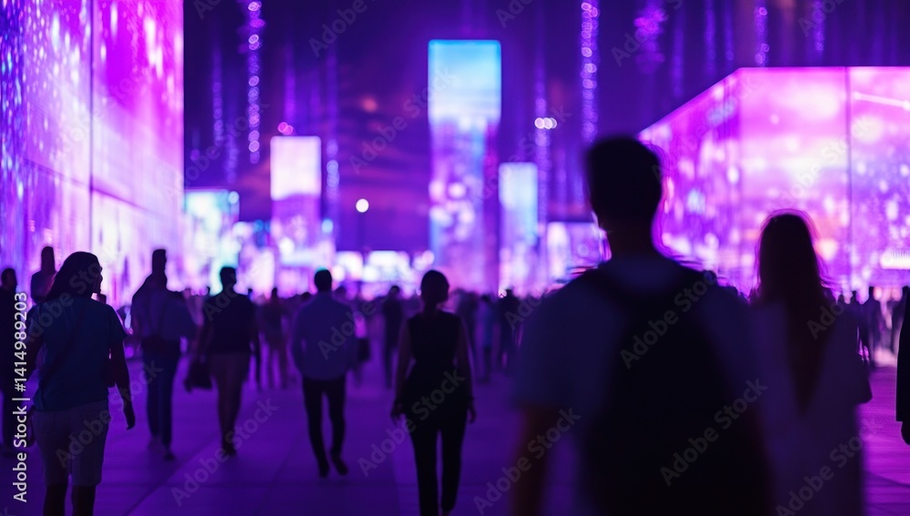 Naklejka premium Nightlife Illumination: A Crowd Immersed in Purple Hues