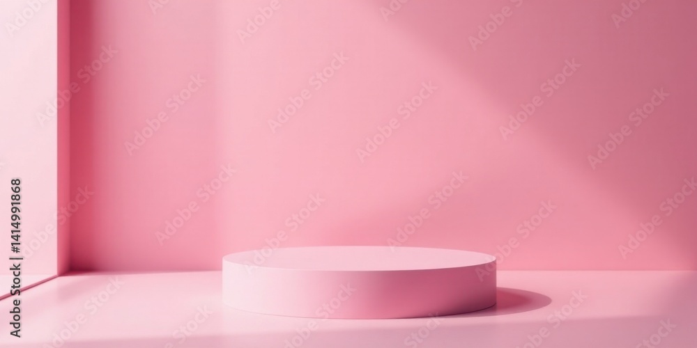 A Gentle Pink Studio Setting with a Cylindrical Pedestal for Product Displays A Gentle Pink Studio Setting with a Cylindrical Pedestal for Product Displays