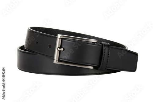 PNG Elegant black leather belt with silver buckle for fashionable accessory