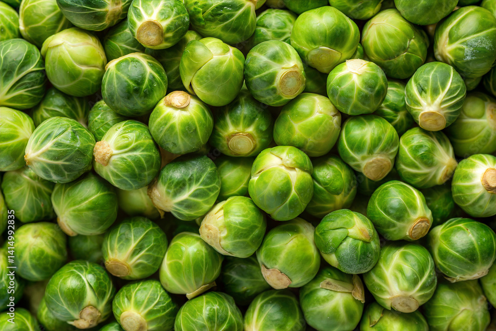 A full frame image of fresh green Brussels sprouts. Ideal for food backgrounds, vegetarian meals, organic diet, and healthy lifestyle visuals. A full frame image of fresh green Brussels sprouts. Ideal for food backgrounds, vegetarian meals, organic diet, and healthy lifestyle visuals.