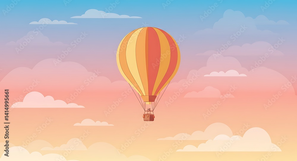 Obraz premium Hot Air Balloon Soaring Through a Pastel Sunset Sky