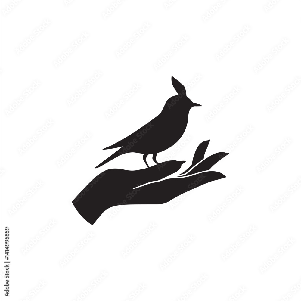 Obraz premium Black bird silhouette vector illustration on a branch of nature