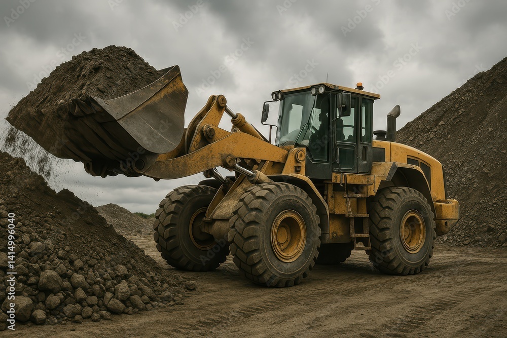Heavy machinery loader moving dirt on construction site landscape Heavy machinery loader moving dirt on construction site landscape