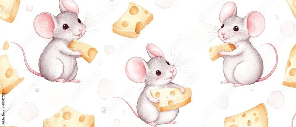 Three mice holding cheese in a pattern