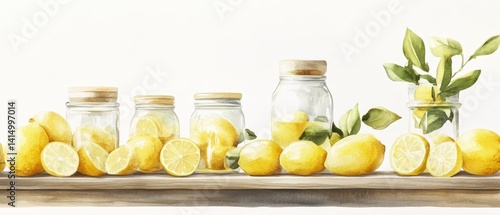 Obraz na płótnie A table with a bunch of lemons and jars w salonie