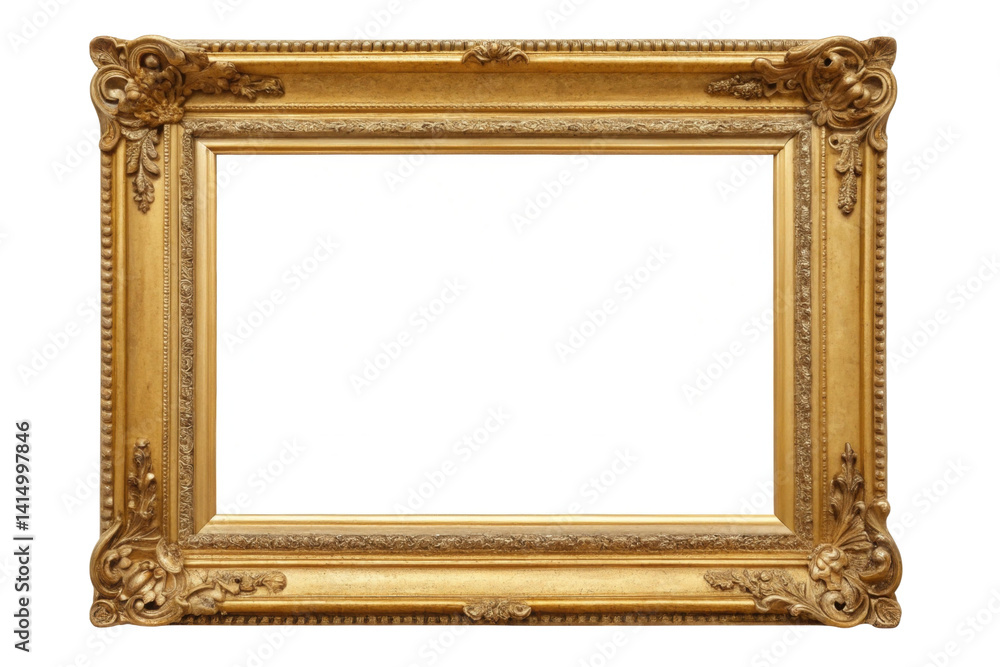 PNG Elegant ornate gold picture frame with intricate decorative patterns PNG Elegant ornate gold picture frame with intricate decorative patterns
