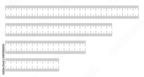 Set of centimeters rulers. Measuring tool templates. Scale for ruler in centimeters. Measuring scales 10, 15, 20, 25 centimeters. Metrics indicator. Measuring cm scales black icons. Minimalist mockups