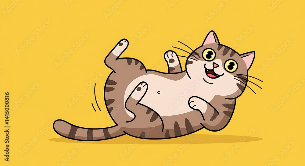 Playful Tabby Cat Illustration: A Joyful Cartoon Cat on its Back Playful Tabby Cat Illustration: A Joyful Cartoon Cat on its Back