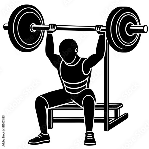 Line art vector silhouette of a person performing a bench press with a barbell