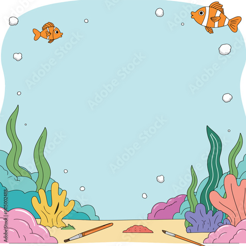 Cartoon Underwater Scene with Clownfish