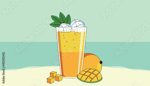 Refreshing Mango Juice with Ice and Mint