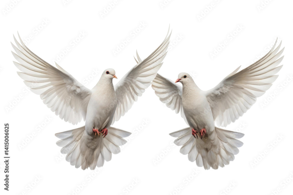 PNG Two graceful white doves in synchronized flight PNG Two graceful white doves in synchronized flight