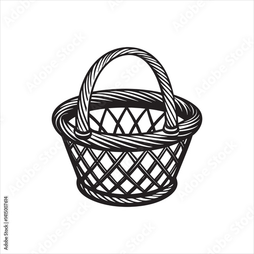 Simple Woven Basket Vector Outline Drawing