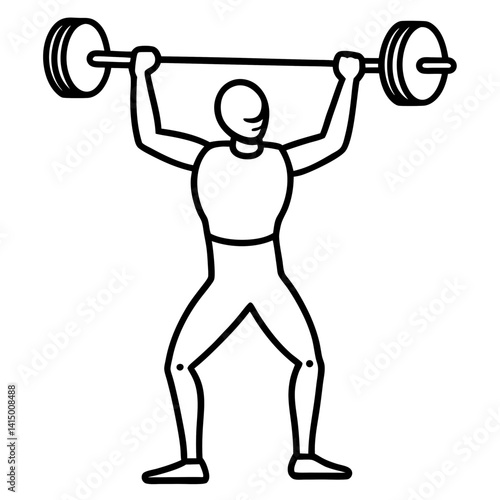 Line art vector silhouette of a person performing a clean and jerk, with the barbell being lifted above the head
