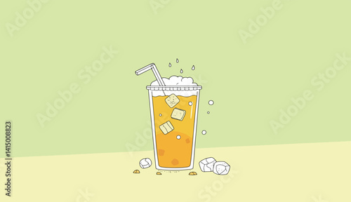 Iced Drink with Straw and Ice Cubes