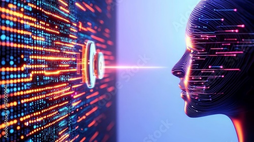 Futuristic face with digital data connection. Agentic AI