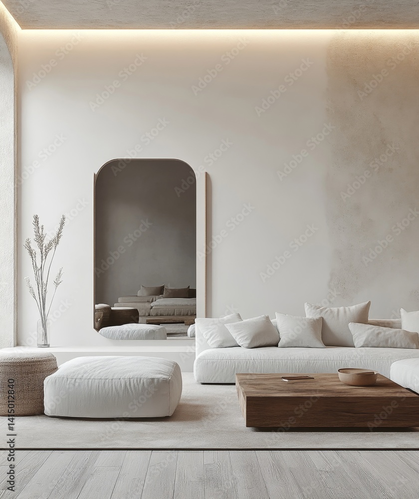 Fototapeta premium Mockup frame in white simple living room interior background, 3d render