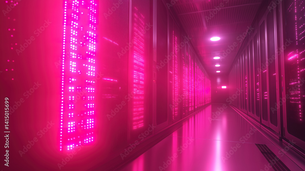 Futuristic server rack with blinking lights in supercomputer setup Futuristic server rack with blinking lights in supercomputer setup