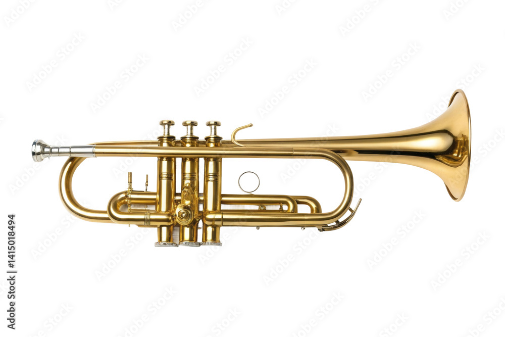Obraz premium PNG Golden brass trumpet musical instrument with valves and mouthpiece
