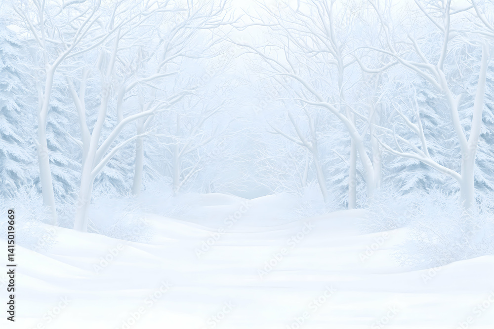 Serene winter landscape; snow-covered path through a frosty forest . Generative AI Serene winter landscape; snow-covered path through a frosty forest . Generative AI