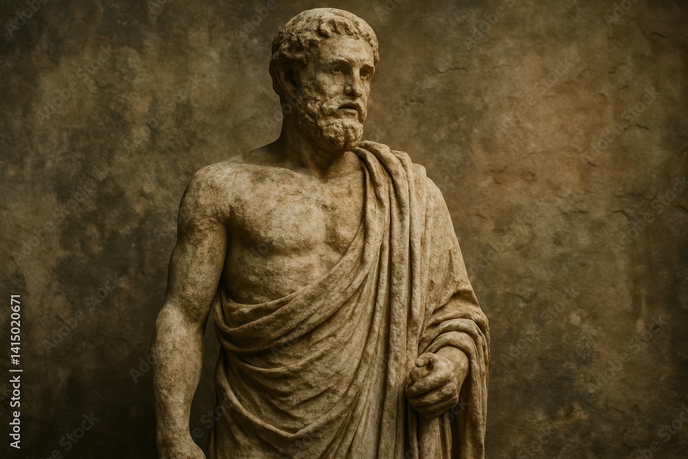 Fototapeta premium Ancient Greek Statue of a Bearded Male Figure in Classic Pose