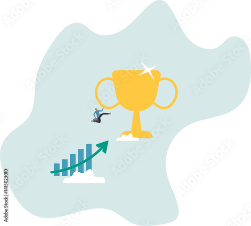 Business winner, achievement or prize, success or victory, challenge or business mission, career goal or stair to success .character for design.