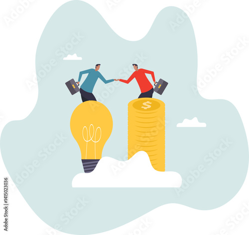 Idea pitching, fund raising and venture capital, selling business or merger agreement.character for design.