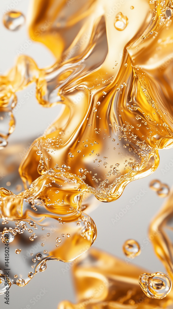 Naklejka premium Abstract golden liquid with bubbles and fluid movement