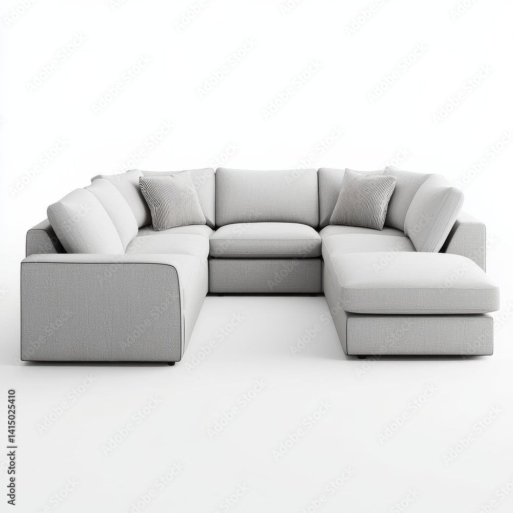 Naklejka premium a sectional sofa clipart, contemporary living room set, curved modular elements, muted palette, isolated on white background