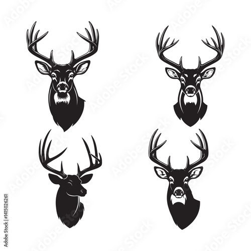 Deer head icon black silhouette vector illustration on white background
