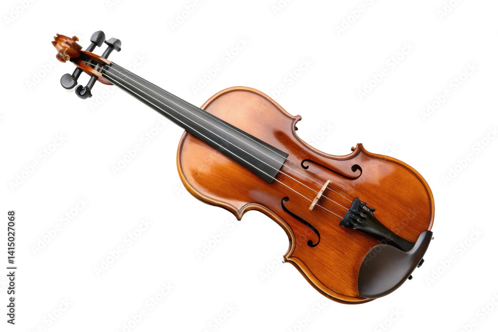 Fototapeta premium PNG Classic wooden violin with curved body and tuning pegs