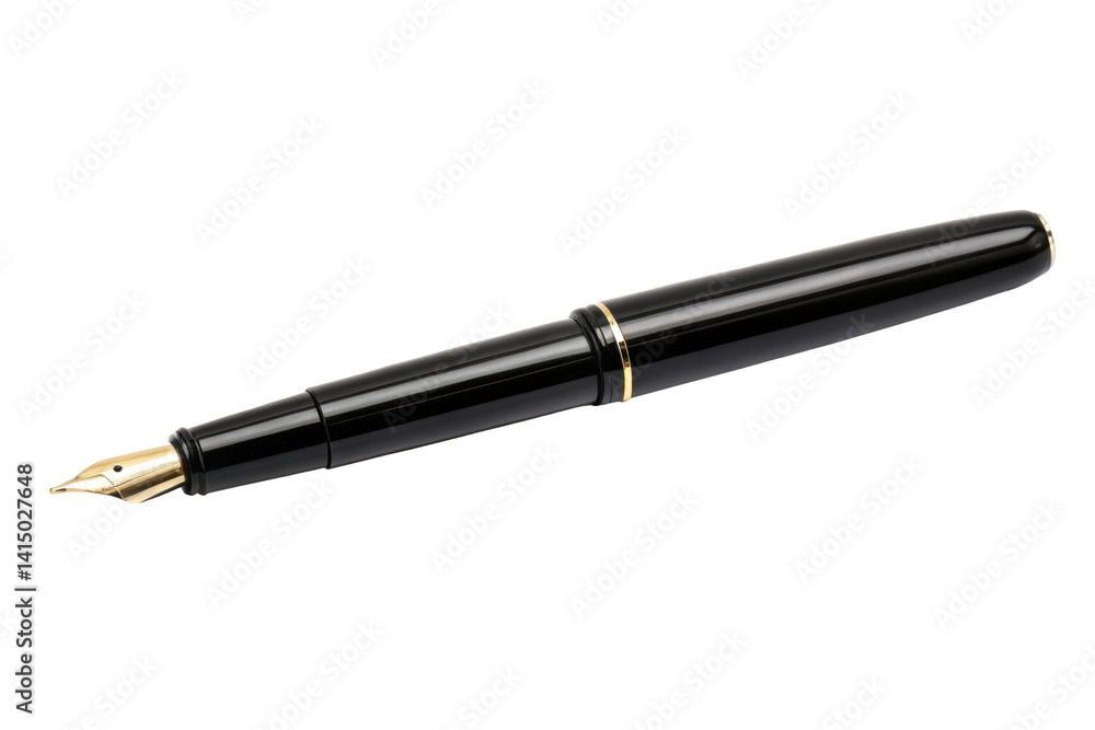 PNG Elegant black fountain pen with gold nib for writing enthusiasts PNG Elegant black fountain pen with gold nib for writing enthusiasts