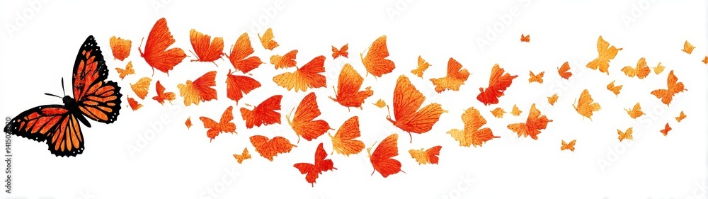 Fototapeta premium Vibrant Butterfly Illustration with Graceful Orange Wings Captured in Double Exposure Style on White Background