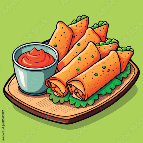 Delicious spring rolls with dipping sauce.