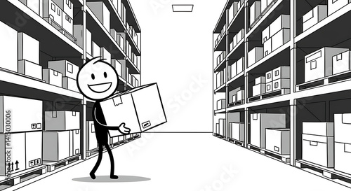 Warehouse Worker Carrying Package Efficient Inventory Management Illustration