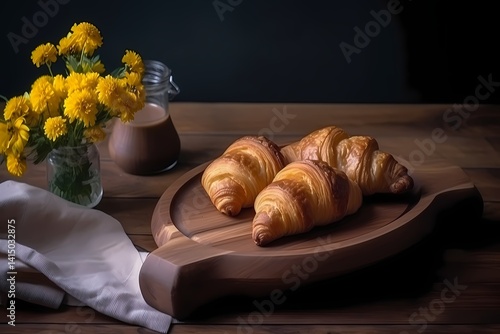 croissant on wooden table