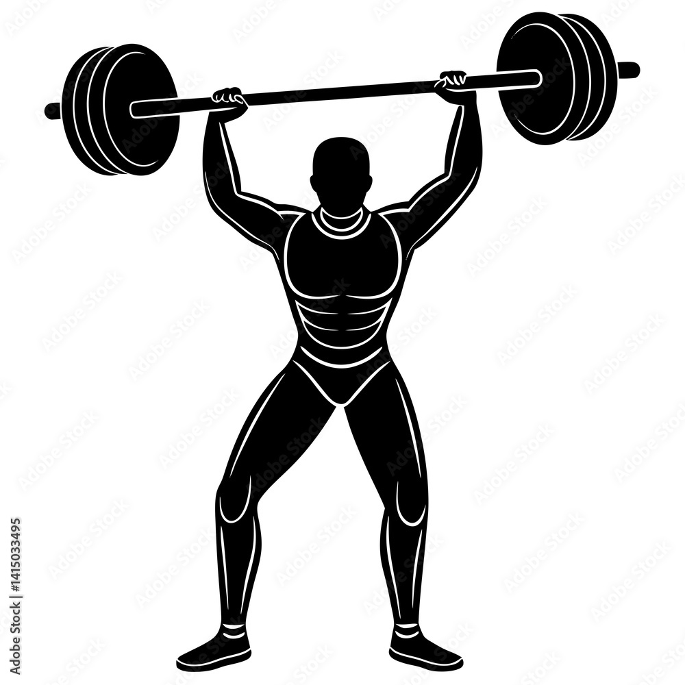 Obraz premium Line art vector silhouette of a person performing an overhead press with a barbell