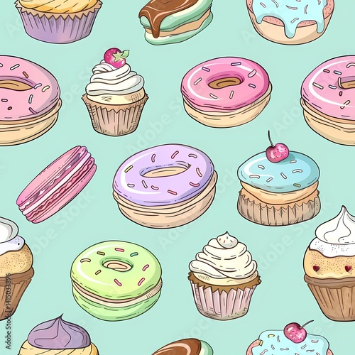 seamless background with cupcakes