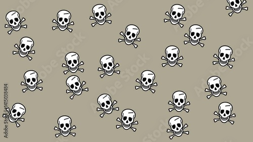 Appearance of some skulls and moving randomly on a colored and green background - animation