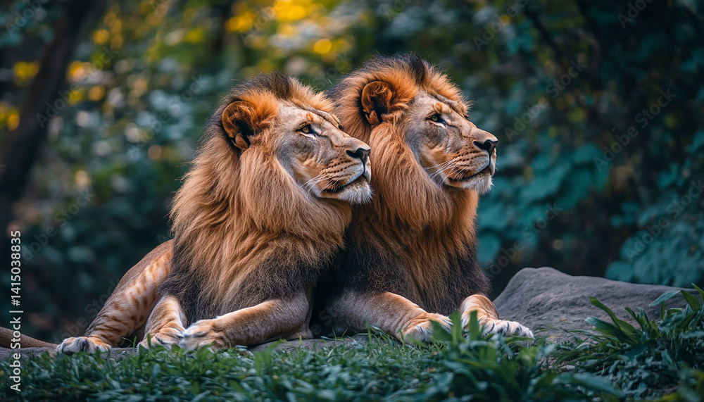 Naklejka premium Powerful Lion Face in the Wild