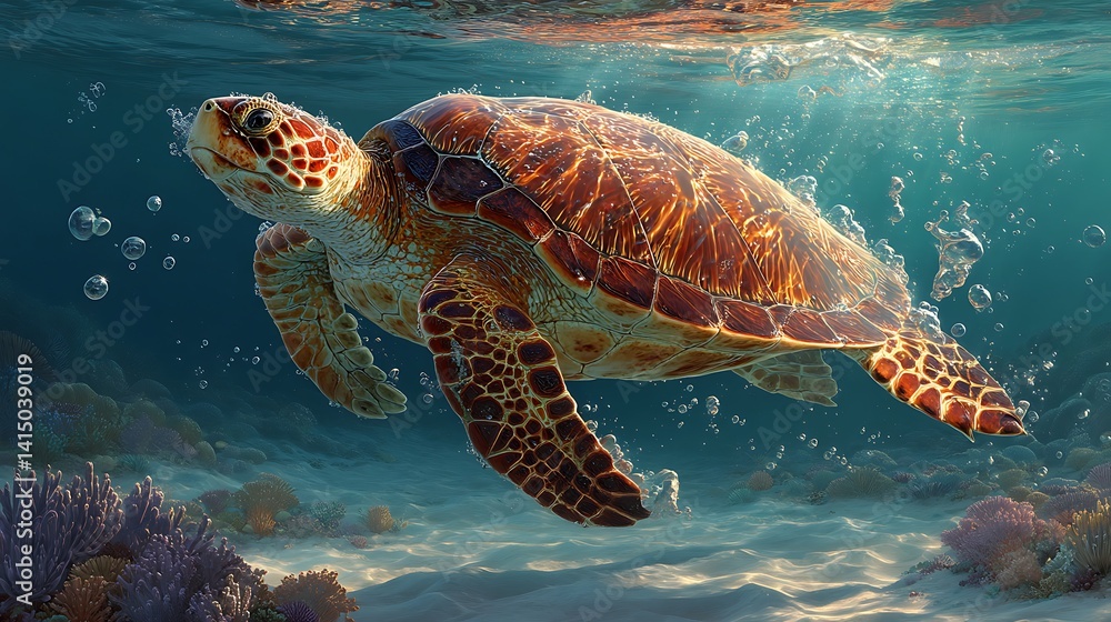 Fototapeta premium Sea Turtle in Coral Reef