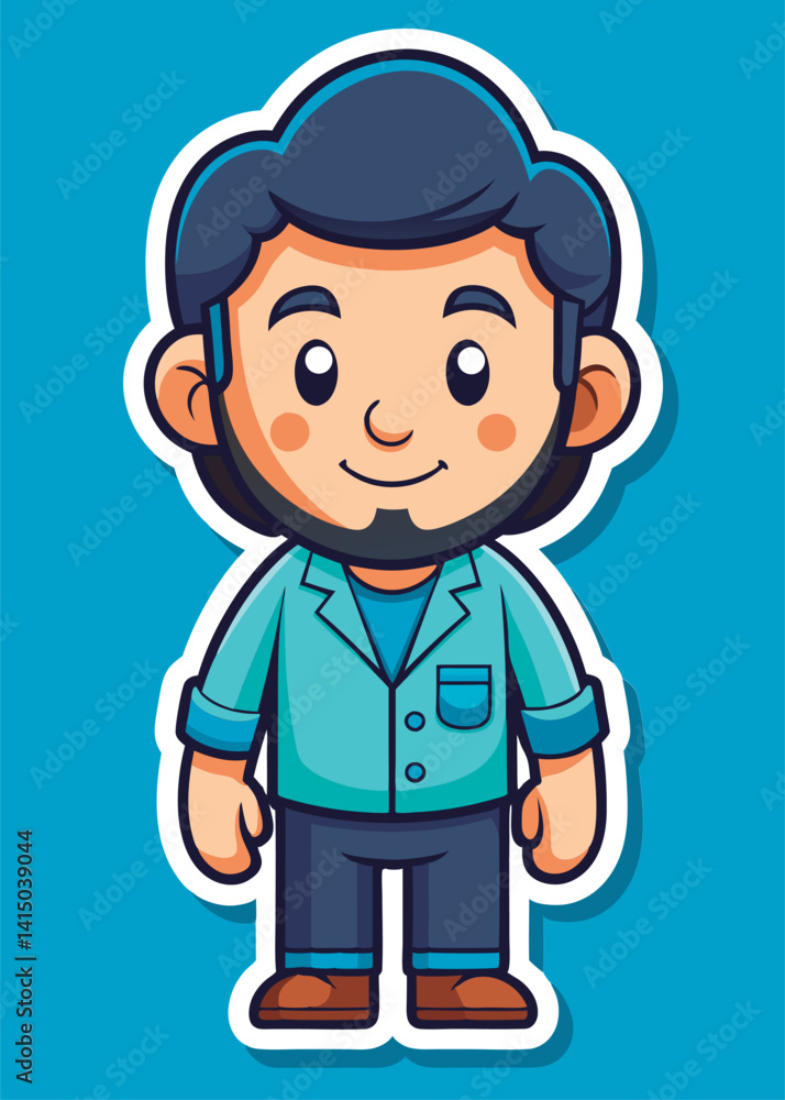 Friendly cartoon man in teal jacket. Friendly cartoon man in teal jacket.