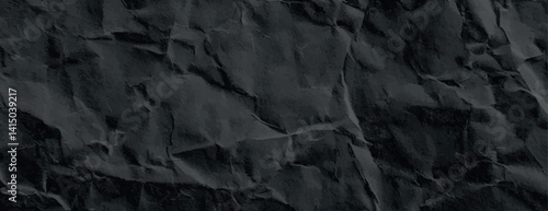 Dark black background with a crumpled texture. The black background adds a dramatic, textured effect. Paper texture background vector. Black background.
