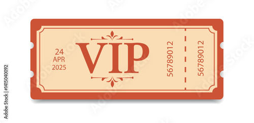 VIP ticket vector flat in vintage style, with tear-off line, simple style, red beige cream color palette