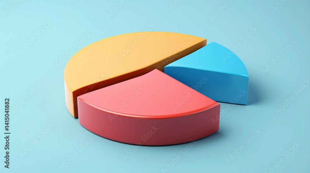 Fototapeta premium Clean D pie chart with three equal parts, smooth shadows, modern layout