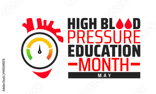 High Blood Pressure Education Month Geometric shape pattern background banner or poster design template. observed every year in May. Holiday concept. Use to any Template, card, poster, placard.