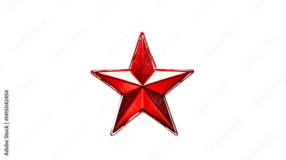 Obraz premium A bright crimson red star as decoration or part of a medal, a red star medal for bravery, a large red star.