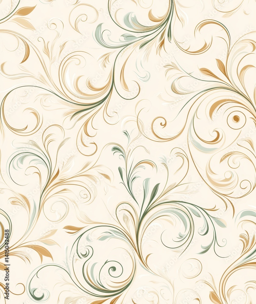 Delicate floral swirl pattern in soft pastels on an ivory background for elegant decor Delicate floral swirl pattern in soft pastels on an ivory background for elegant decor