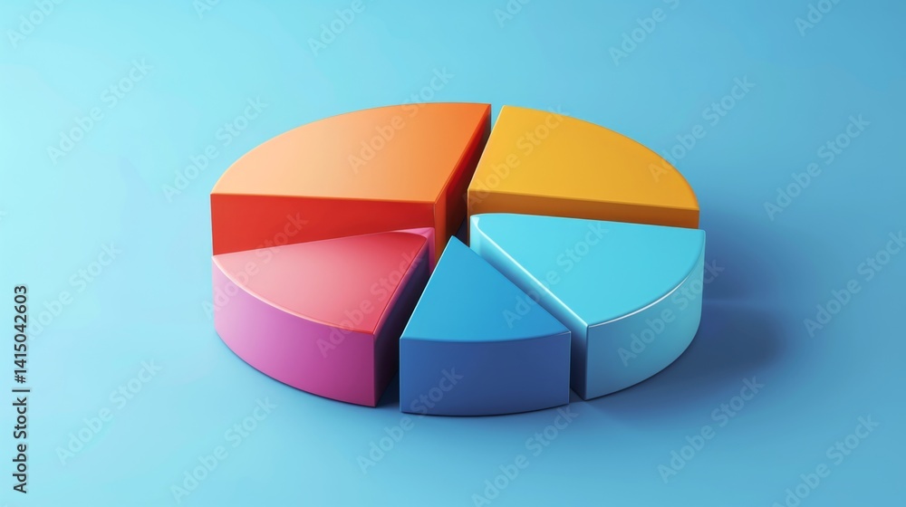 Fototapeta premium Floating D pie chart with pulled-out wedge effect, simple infographic feel
