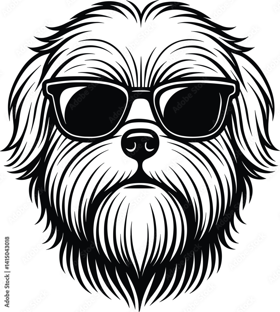 Fototapeta premium Shih Tzu Dog Face Vector Silhouette, Cute Shih Tzu Head Illustration, Small Dog Breed Graphic Art, Shih Tzu Face Outline Vector, Pet Dog Silhouette Design, Cricut Design for T-Shirt